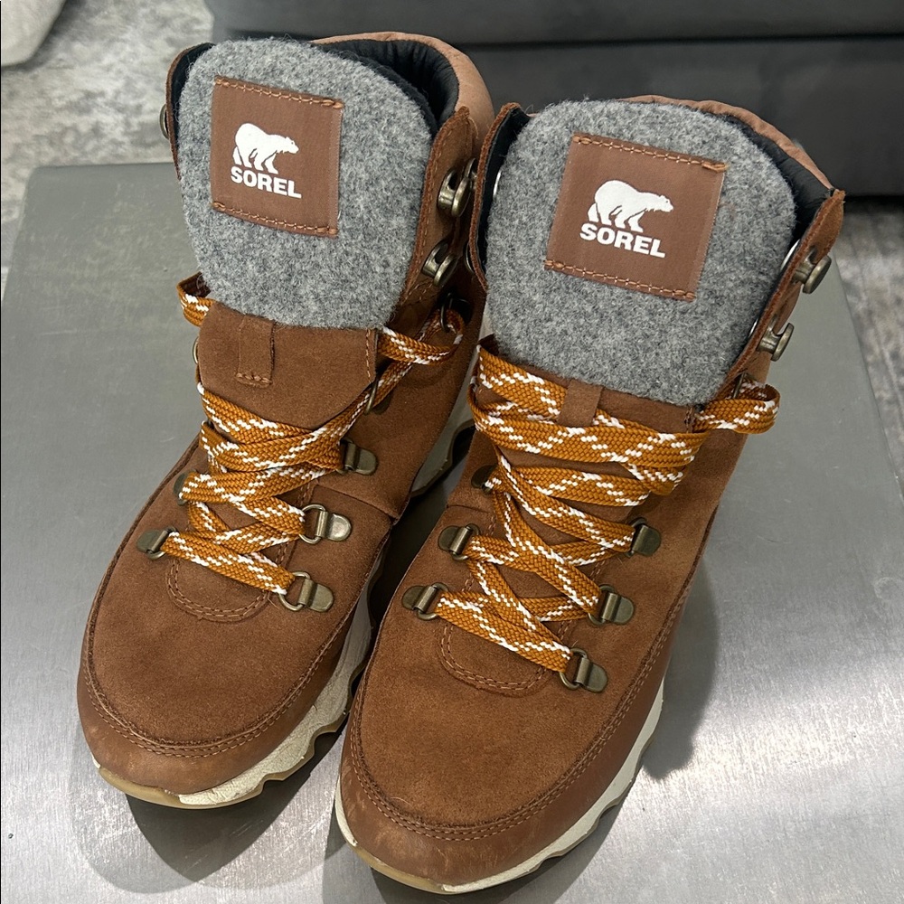 Sorel Tan and Gray Lace-Up Boots